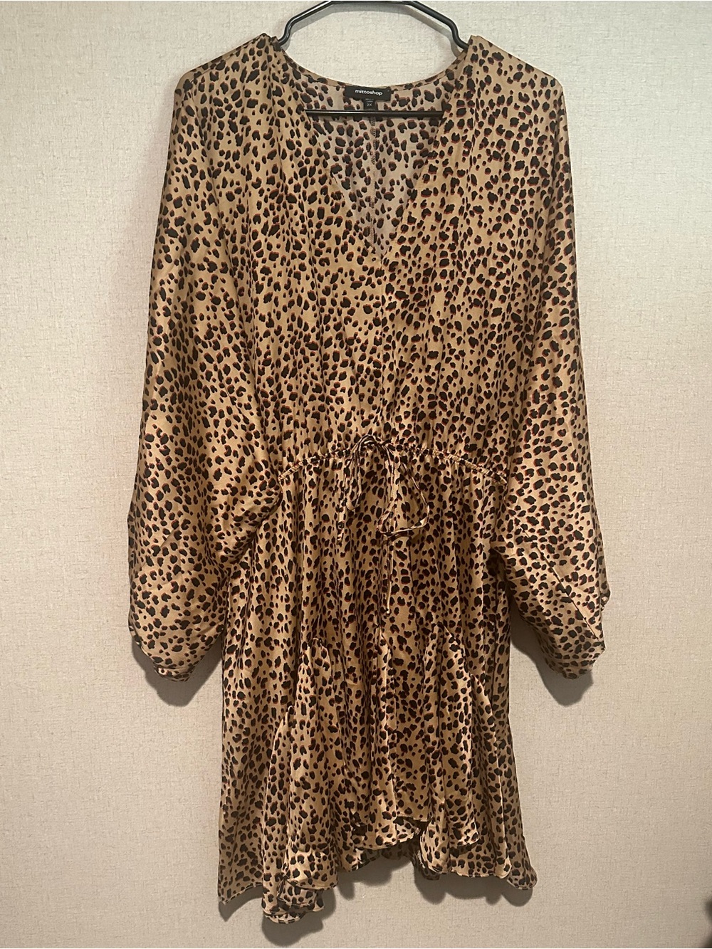 mittoshop 2X Leopard Print V Neck Adjustable Waist Mini Dress